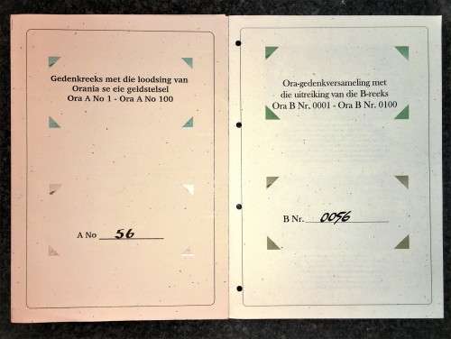 COMPLETE SET OF ORANIA  ORA-(A & B SET -0056)100 ORA TO 10 ORA UNC 1ST ISSUE 2004 IN ORIGINAL FOLDER