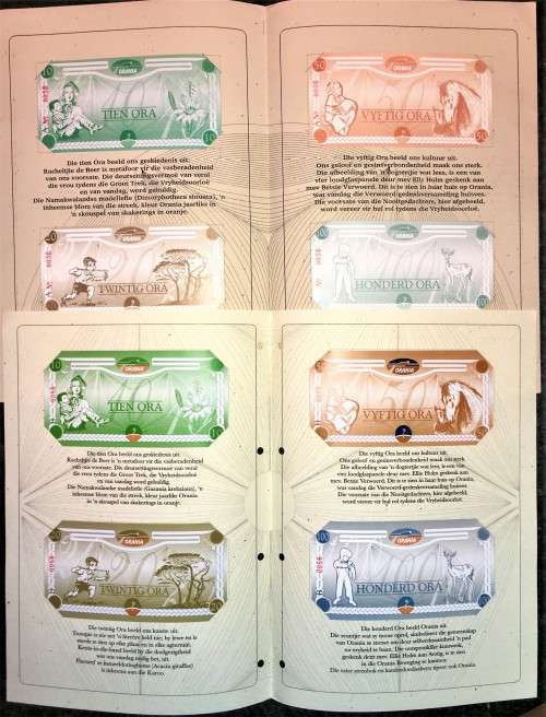 COMPLETE SET OF ORANIA  ORA-(A & B SET -0056)100 ORA TO 10 ORA UNC 1ST ISSUE 2004 IN ORIGINAL FOLDER
