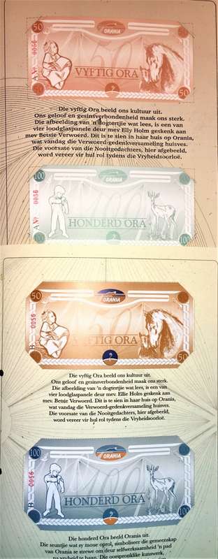 COMPLETE SET OF ORANIA  ORA-(A & B SET -0056)100 ORA TO 10 ORA UNC 1ST ISSUE 2004 IN ORIGINAL FOLDER