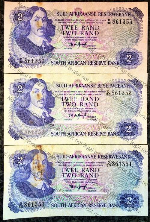 TW DE JONGH R2 IN SEQUENCE D80/861353-351 AUNC 2ND ISSUE 1974 SPRINGBUCK WTM(1BID TAKES ALL)