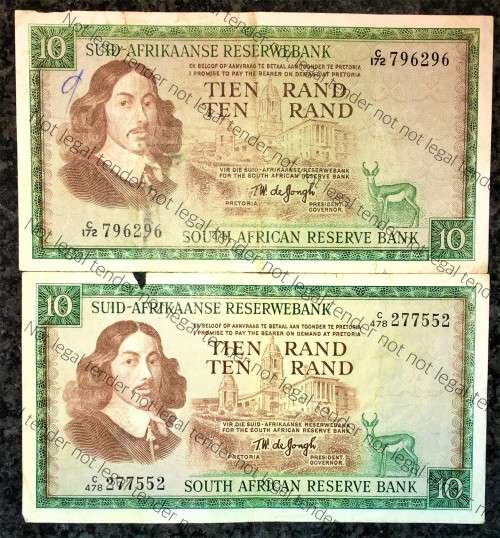 TW DE JONGH R10 SPRINGBUCK and VAN RIEBEECK WTM 1ST ISSUE 1967 and 3RD ISSUE 1975(1 BID TAKES ALL
