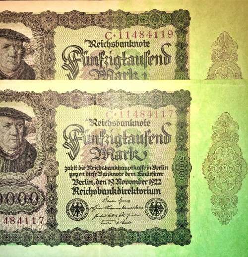 GERMANY 50,000 MARK CLOSE IN SEQUENCE 11484117-119-- 1922(1 BID TAKES ALL)