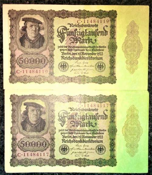 GERMANY 50,000 MARK CLOSE IN SEQUENCE 11484117-119-- 1922(1 BID TAKES ALL)