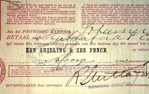 Z.A.R ORANJE VRIJ STAAT POST NOOT WTM 1 SHILLING & 6 PENCE STAMP LINDLEY 1898 & JHB 1899--PRETORIA