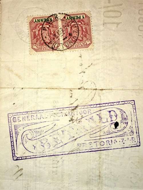 Z.A.R ORANJE VRIJ STAAT POST NOOT WTM 10 SHILLING  STAMP BLOEM 1898 & PRETORIA 1899--PRETORIA