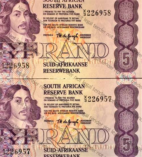 TW DE JONGH REPLACEMENT R5 IN SEQ X3-226958-957- AUNC 4TH ISSUE 1978 VAN RIEBEECK WTM(1BID TAKES ALL