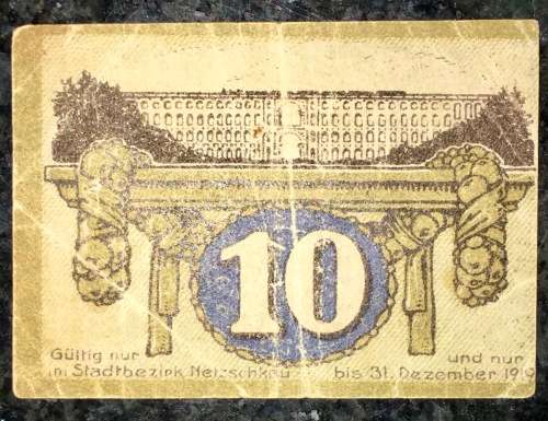 GERMANY 10 PFENNIG NETZSCHKAU 1919  NOTGELD (EMERGENCY MONEY)SMALL NOTE