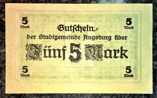 GERMANY 5 MARK RUGSBURG 1918