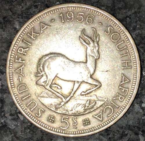 S A UNION SILVER 5 SHILLINGS 1956 CROWN SILVER