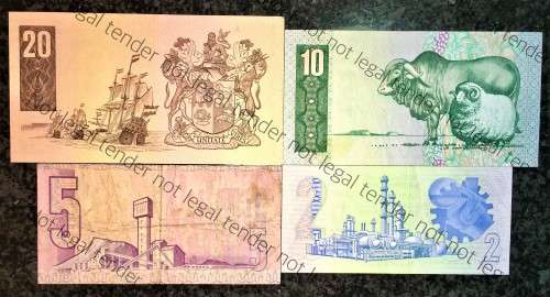 REPLACEMENT NOTES COMPLETE SET OF TW DE JONGH  R20--Z1 UNC, R10--Y4, R5--X2, R2--W1 UNC--4TH ISSUE