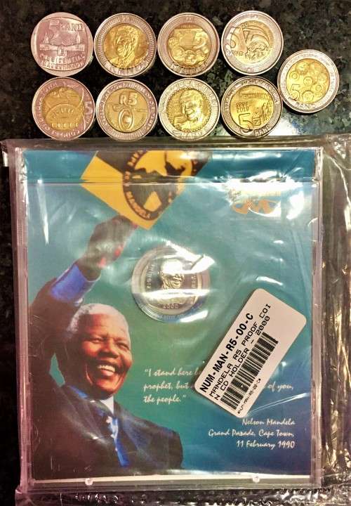 COMP SET OF COMMEMORATIVE R5-1994 TO 2021 SEALED MANDELA 2000 PROOF LIKE IN COVER
