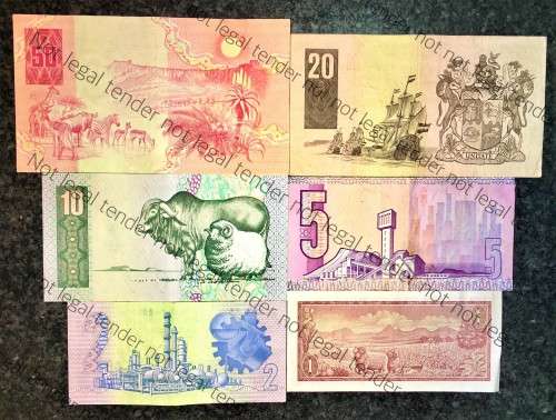 COMPLETE SET OF GPC DE KOCK & DECIMALS  R50 TO R2,,,1980s (R1 TW DE JONGH 1975)- (1 BID TAKES ALL)