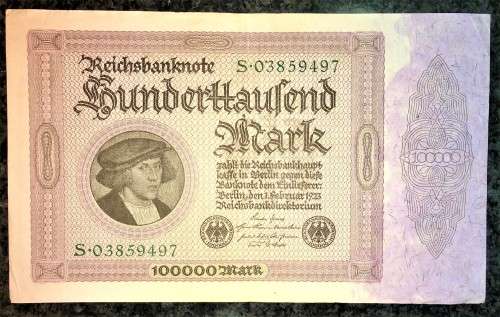 GERMANY 100,000 MARK 1923 BIG NOTE