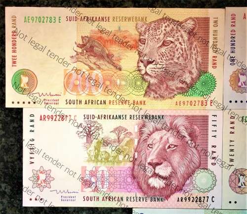 COMPLETE SET OF TT MBOWENI R200 TO R10 FIRST ISSUE 1999/2004 UNC-AUNC (ANIMALS WTM) 1 BID TAKES ALL