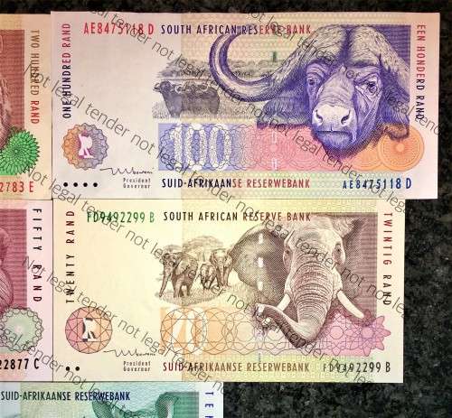COMPLETE SET OF TT MBOWENI R200 TO R10 FIRST ISSUE 1999/2004 UNC-AUNC (ANIMALS WTM) 1 BID TAKES ALL