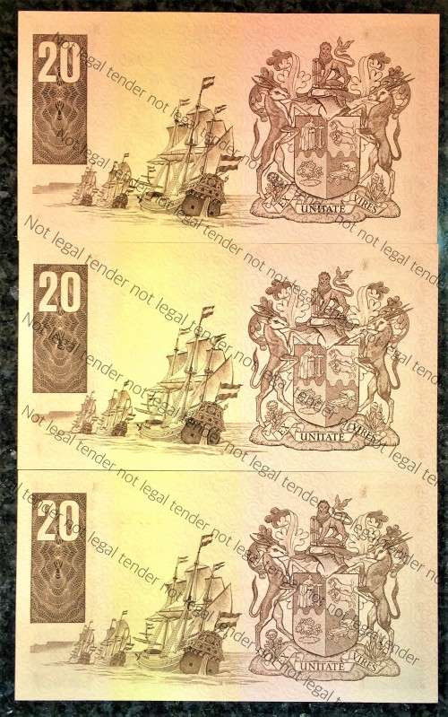 TW DE JONGH R20 IN SEQUENCE D3 /898070-072 UNC+ 4TH ISSUE 1978 NOT EASY TO GET IN SEQ(1BID TAKES ALL