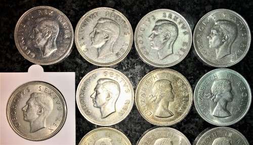 S A UNION SILVER SET 5 SHILLINGS 1947,48,49,50,51,52,53,1954,55,56,57,58,60,61,63,1964 SILVER CROWNS