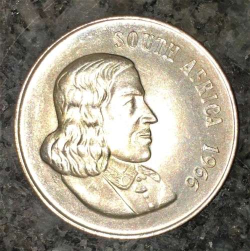 SOUTH AFRICA SILVER R1 --1966 ENGLISH HIGHER-GRADE SILVER 80%