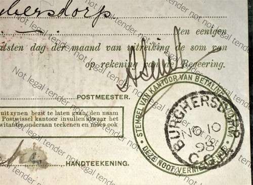 ORANJE VRIJ STAAT POST NOOT WTM 1 POUND STAMPED OUXVILLE & BURGHERSDORP 1898 CAPE OF GOOD HOPE STAMP