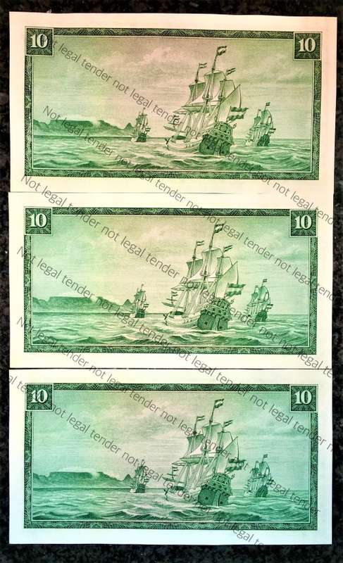 TW DE JONGH R10 IN SEQUENCE C453/176115-117 UNC 3RD ISSUE 1975 E/A VAN RIEBEECK WTM(BID PER NOTE))