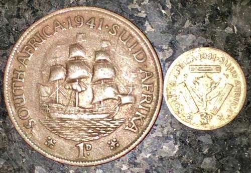 S A UNION SILVER SET 3D TICKEY & 1 PENNY 1941(1 BID TAKES ALL)