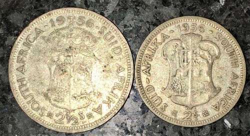 S A UNION SILVER SET  2 1/2 SHILLINGS & 2 SHILLING 1956 SILVER(1 BID TAKES ALL)