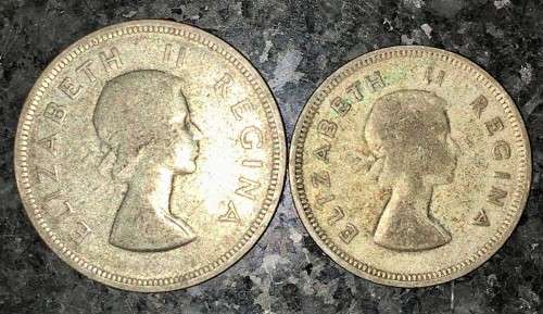 S A UNION SILVER SET  2 1/2 SHILLINGS & 2 SHILLING 1956 SILVER(1 BID TAKES ALL)
