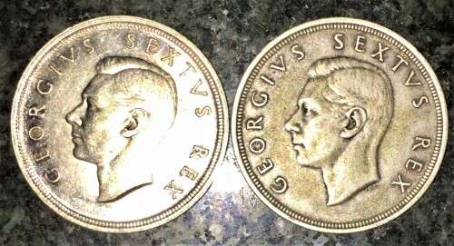 S A UNION SILVER SET 5 SHILLINGS 1948 & 1949  --80% SILVER CROWNS(1 BID TAKES ALL))