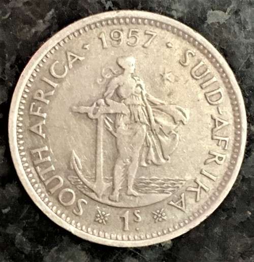 S A UNION SILVER  1 SHILLING 1957 SILVER
