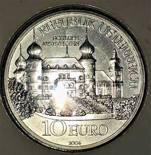 AUSTRIA SILVER 10 EURO 2004 SPECIAL UNC MINTAGE ONLY 40,000 SILVER ,925 IN LOVELY INFO FOLDER
