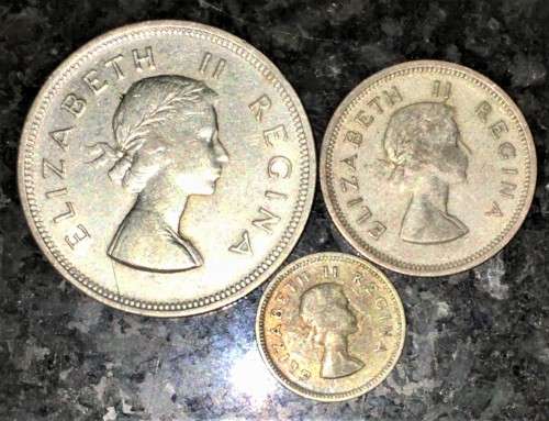 S A UNION  SILVER SET 2 1/2 SHILLINGS, 1 SHILLING & 3D TICKEY 1954 -- (1 BID TAKES ALL)