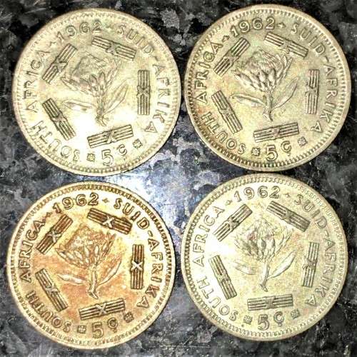 R S A SILVER 5 CENT 1962(BID PER COIN) 4 AVAILABLE