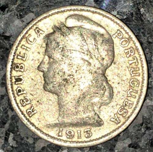 PORTUGAL 20 CENTAVOS 1913 -- SILVER .835