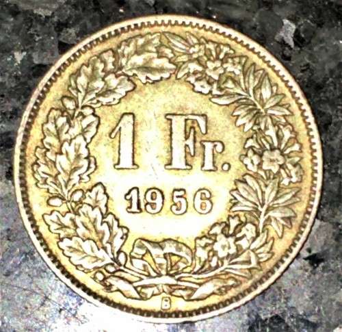 SWITZERLAND HELVETIA 1 FRANC 1956 SILVER .835 GOOD CONDITION