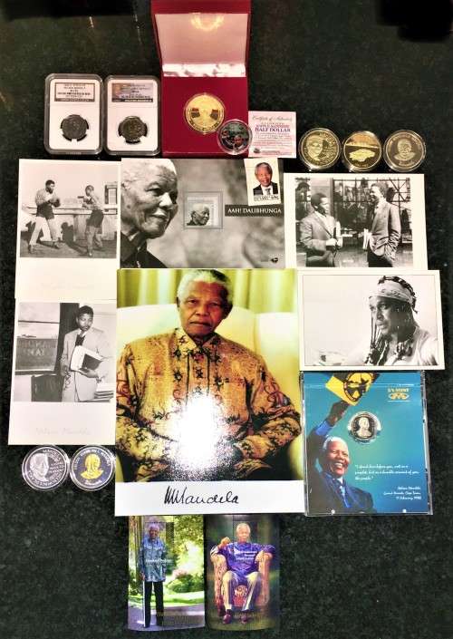 MANDELA COLLECTION EVERYTHING NELSON MANDELA PHOTOS,POST CARDS, STAMPS, COINS AND MEDALLION`S