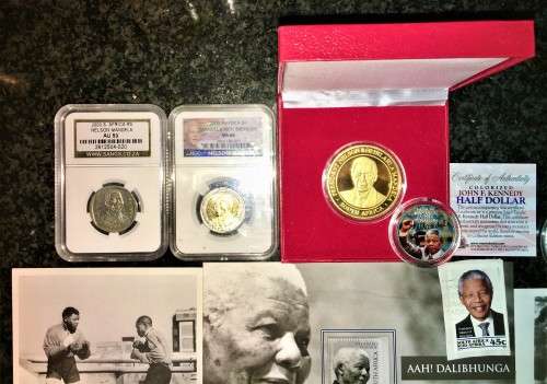 MANDELA COLLECTION EVERYTHING NELSON MANDELA PHOTOS,POST CARDS, STAMPS, COINS AND MEDALLION`S