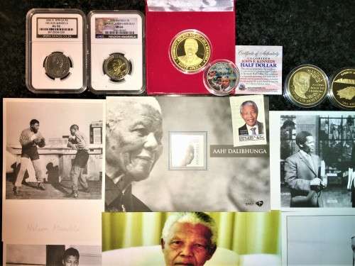 MANDELA COLLECTION EVERYTHING NELSON MANDELA PHOTOS,POST CARDS, STAMPS, COINS AND MEDALLION`S