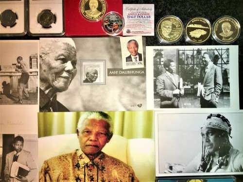 MANDELA COLLECTION EVERYTHING NELSON MANDELA PHOTOS,POST CARDS, STAMPS, COINS AND MEDALLION`S
