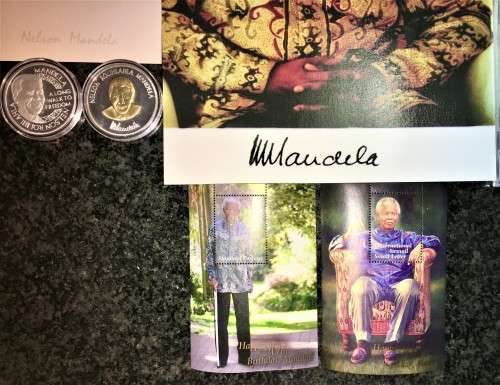 MANDELA COLLECTION EVERYTHING NELSON MANDELA PHOTOS,POST CARDS, STAMPS, COINS AND MEDALLION`S