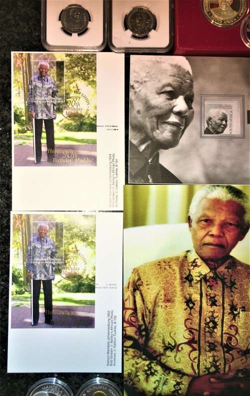 MANDELA COLLECTION EVERYTHING NELSON MANDELA PHOTOS,POST CARDS, STAMPS, COINS AND MEDALLION`S