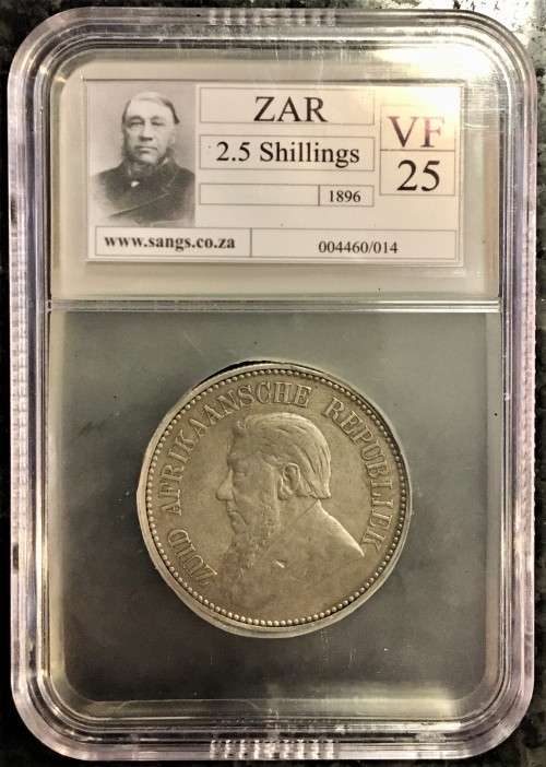 Z A R GRADED 2 1/2 SHILLINGS VF25 HALF CROWN  -1896 SANGS GRADED