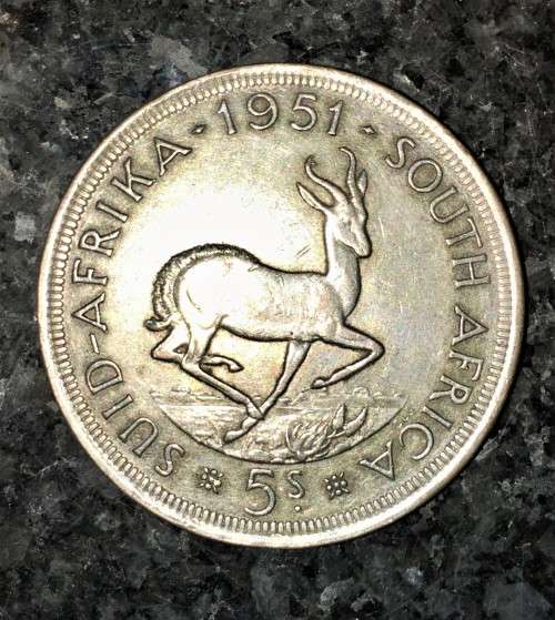 S A UNION SILVER 5 SHILLING 1951 GOOD CONDITION  SILVER CROWN