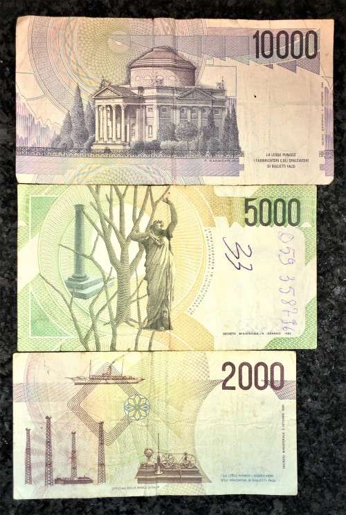 ITALY SET 10,000 LIRE , 5,000 LIRE & 2,000 LIRE 1984-1990 (1 BID TAKES ALL)