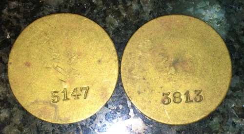 BRINK BROTHERS SET 2 SHILLING & 1 SHILLING MONTAGU 3813 & 5147 BRASS TOKENS(1 BID TAKES ALL)