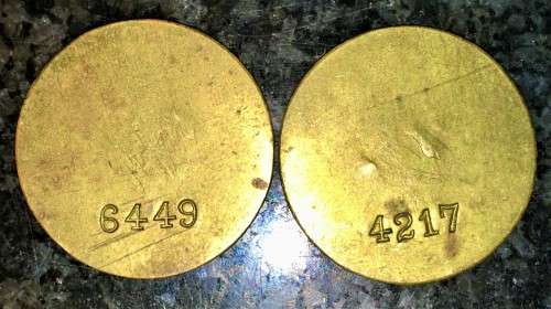 BRINK BROTHERS SET 2 SHILLING & 1 SHILLING MONTAGU 4217 & 6449 BRASS TOKENS(1 BID TAKES ALL)