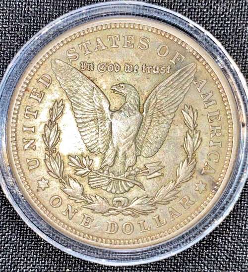U S A SILVER 1 DOLLAR  DENVER MINT MORGAN DOLLAR 1921 GOOD CONDITION COMES WITH CAPSULE