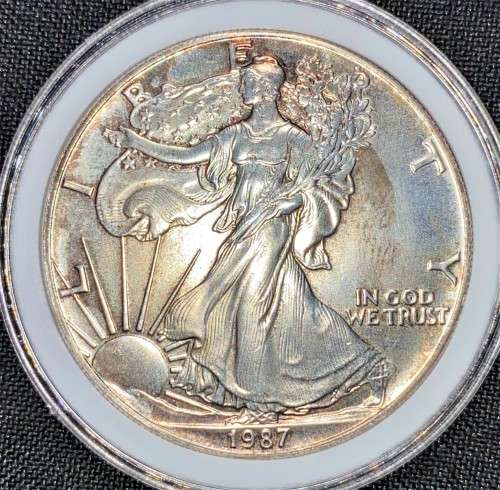 U S A SILVER 1 DOLLAR 1OZ PURE SILVER .999 WALKING LIBERTY 1987 BU UNC COMES WITH CAPSULE