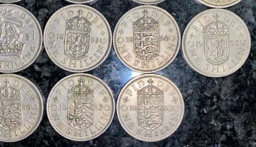 GREAT BRITAIN SET 1 SHILLING BOTH VAR 1947 X2, 48 BOTH,49, 51 BOTH, 54,55,56,57 & 1962(1 BID TAKE AL