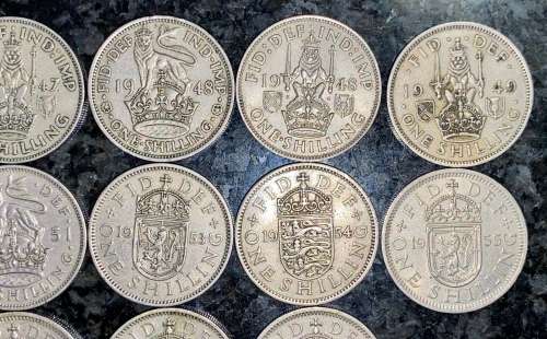 GREAT BRITAIN SET 1 SHILLING BOTH VAR 1947 X2, 48 BOTH,49, 51 BOTH, 54,55,56,57 & 1962(1 BID TAKE AL