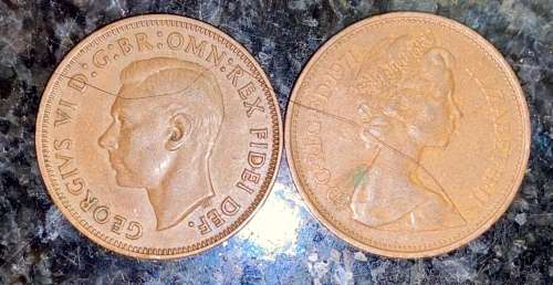 GREAT BRITAIN SET 1/2 PENNY 1950 & 2 PENCE 1971 (1 BID TAKES ALL)